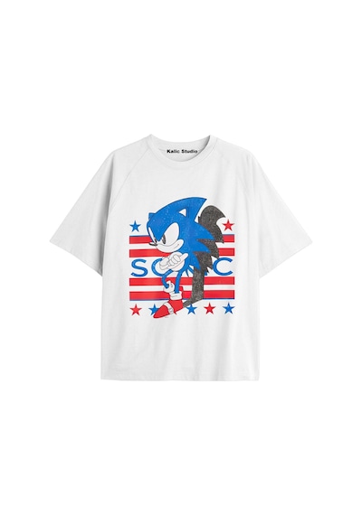 Kalic Studio Unisex Bay Sonic Desenli Beyaz Yazlık T-shirt Beyaz-189