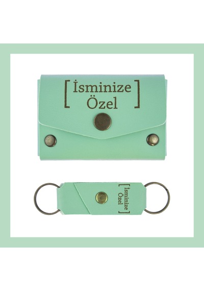 Miaju Açık Yeşil, İsminize Özel Kişiselleştirilebilir Cüzdan Ve Anahtarlık Set, Unutulmaz Hediyelik Takım Açık Yeşil