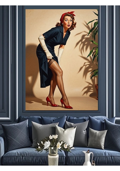 Ahşap Tablo Pin-up Kadın Seksi Poz Ünlü Tabloları
