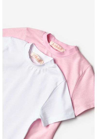 Le Mabelle Pembe Beyaz Kısa Kollu Penye 2'li Basic Tişört Paketi Pembe