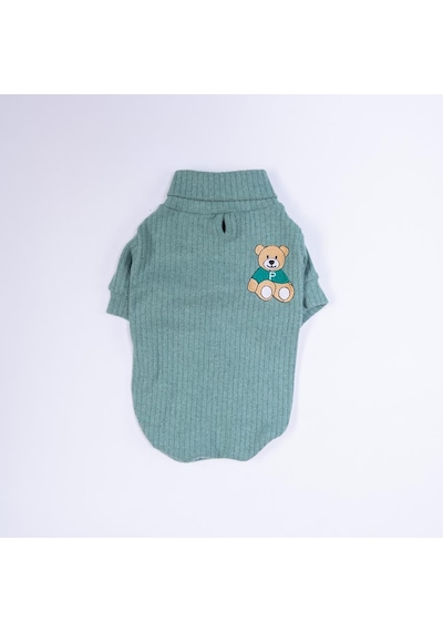 Yeşil Teddywood Ayıcık Nakışlı Esnek Sıcak Tutan Köpek Sweati Köpek Kıyafeti Kedi Kıyafeti