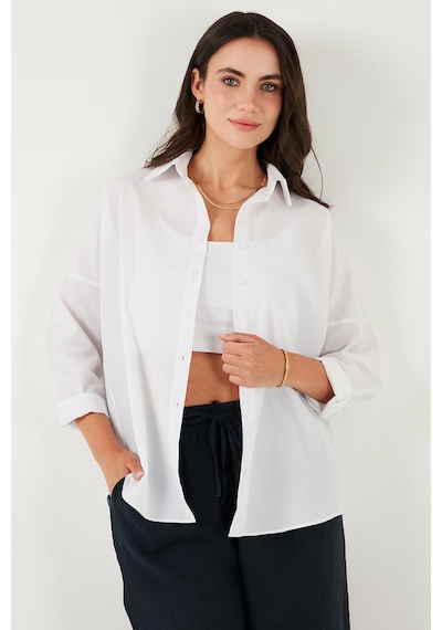 Lela Pamuk Karışımlı Regular Fit Bayan Gömlek 6772418 Beyaz