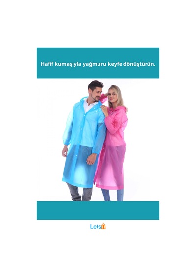 Letsii Su Geçirmez Mavi Kalın Naylon Yağmurluk Çok Renkli