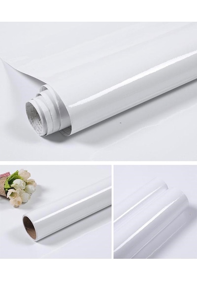 Technojet Kendinden Yapışkanlı Parlak Simli Beyaz  Mutfak Banyo Tezgah Masa Kaplama (60cmx300cm)