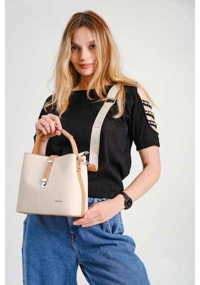 Just Polo Kadın Orijinal Just Polo 3 Bölmeli Ayarlanabilir Askılı Şık El & Omuz Çantası Shoulder Bag Krem - Camel