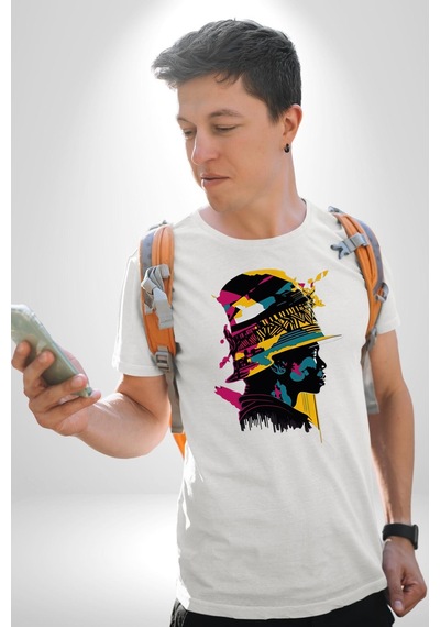 Canlı Afrobeat Füzyon Renkli Siluet Unisex Unisex Beyaz Organik Baskılı T-shirt Penye Yüksek Kalite Beyaz