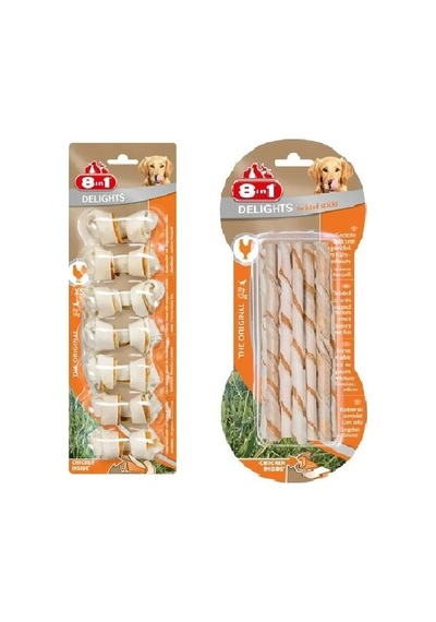 8in1 Delights Bones Tavuklu Xs + Twisted Sticks Tavuklu Karma Köpek Ödülü 2 Li