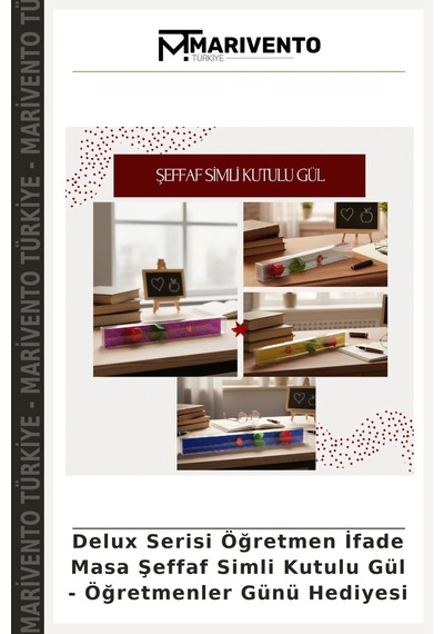 Delux Serisi Öğretmen İfade Masa Şeffaf Simli Kutulu Gül - Öğretmenler Günü Hediyesi Kırmızı