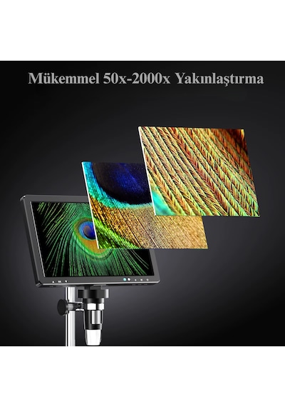 10.1'' Dm12 Hdmı Dijital Mikroskop 2000x Büyütme 20mp Kamera 10 Led Işık 32 Gb Uzaktan Kumanda