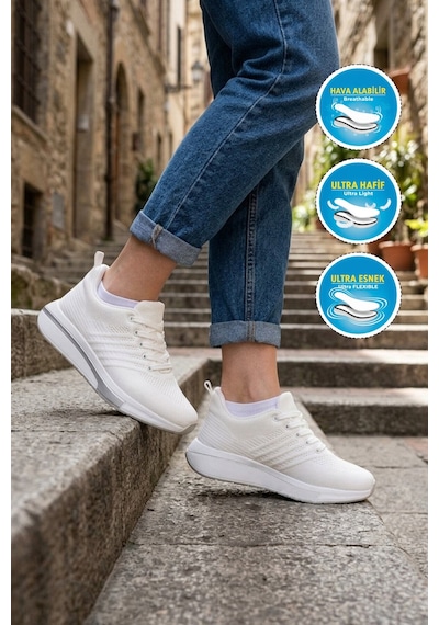 Walkway Beyaz Fileli Hafif Esnek Unisex Spor Ayakkabı Molen 118 G