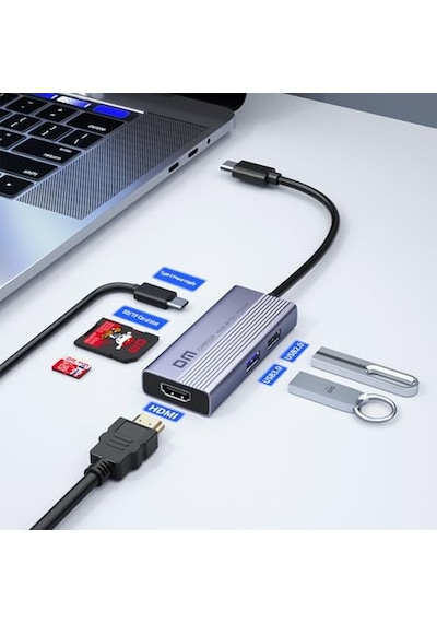 Ayrex Chb059 Type-c To 4k Hdmı 2 Usb-a Pd 60w Sd Ve Micro Sd Kart Okuyucu Çoklayıcı Hub