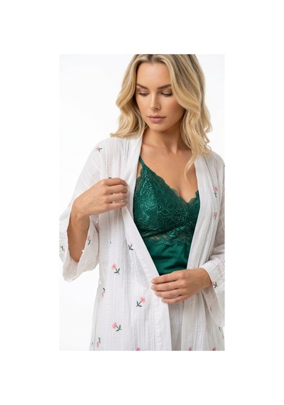Lila Mare Pamuk Kumaşlı Nakışlı Özel Tasarım Kimono Renkli Renkli
