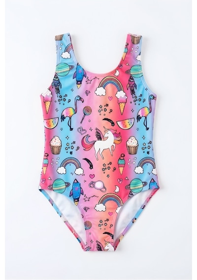 Modanino Kız Çocuk Mayokini - Görsel Desenli-2-6 Yaş 12616n Mavi - Pembe