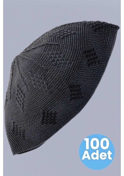 Tezzgelsin 100'lü Dokuma Örgü Desenli Takke Kaliteli Namaz Takkesi Siyah