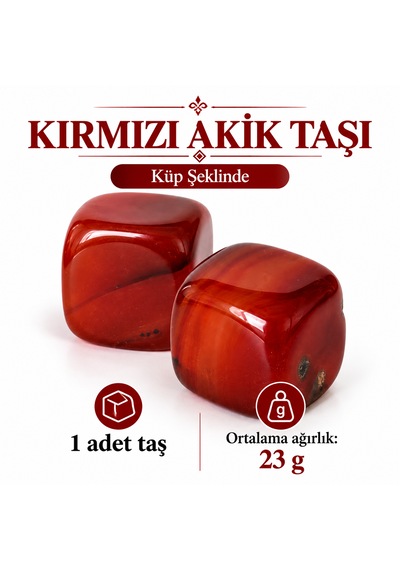 Kırmızı Akik Taşı Küp Şeklinde 2 Adet Dekoratif Doğal Taş Obje
