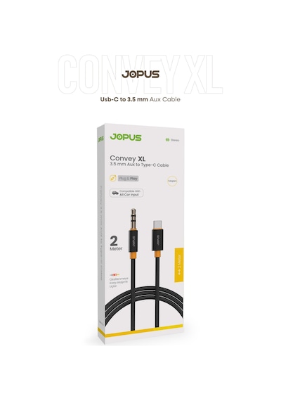 Jopus İphone Android Uyumlu - Type-c To 3.5mm Aux Ses Kablosu - Tak Çalıştır Aux Örgülü - 2 Metre Ja-12