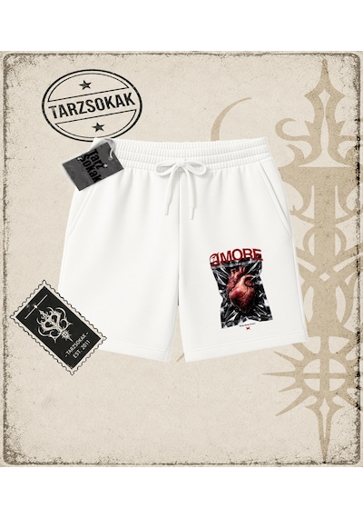 Tarzsokak Gotik & Grunge Streetwear Amore Halftone Unisex Şort Beyaz