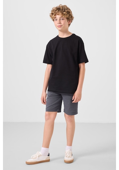 Siyah-gri Pamuklu Oversize Fit Dokuma Hafif Esnek Chino Erkek Çocuk Şort Takım - 11277 Siyah - Gri