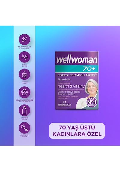 Wellwoman Demir, Biotin,Çinko,B Complex, D Vitamini İçeren 70 Yaş Üzeri Kadın Sağlığı Vitamini 30 Tablet