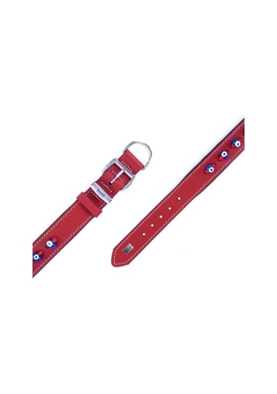 Doggie Comfort Deri Nazar Boncuklu Köpek Boyun Tasması Large Kırmızı 4x57-65 Cm Çok Renkli