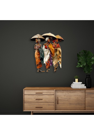 Üç Afrikalı Kadın Şapkalı - Metal Tablo - Dec0094 69 X 80 Cm Çok Renkli