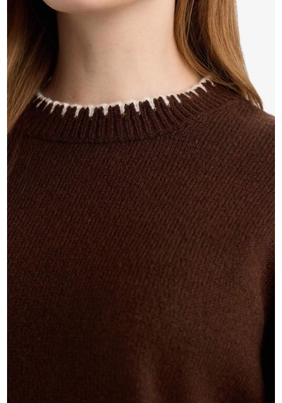 Defacto Regular Fit Bisiklet Yaka Triko Kazak Tunik G6342ax25wnbn142 Kahve-bn142