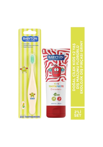 Set Çilek 2 Yaş Diş Macunu 75 Ml -ekolojik Diş Fırçası Griny 2'li