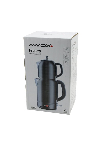 Awox Fresco Siyah Elektrikli Çay Makinesi Çaycı Set 1.7lt Su Isıtıcı + 1.2lt Demlik Paslanmaz Çelik