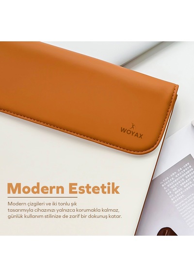 Woyax Cleanfit 13-14 İnç Gri Laptop Çantası Su Geçirmez Apple Macbook Uyumlu Kılıfı Apple iPad Tablet El Çantası Açık Kahverengi