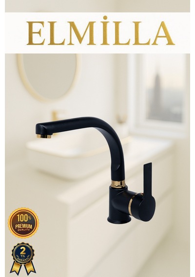 Siyah Gold Armut Delta Kol Balık Sırtı Borulu Banyo Lavabo Bataryası Çeşmesi Musluğu Çift Su Girişli