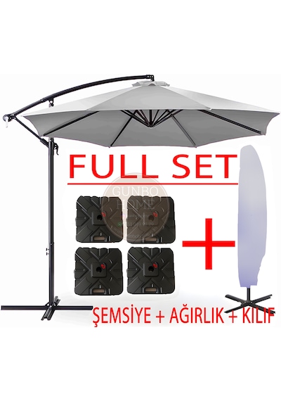 Gunbo Home 3 Mt 8 Kaburga Full Demir 21 Kg Gri Bahçe Şemsiyes