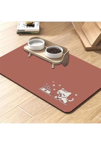 Matgo Pati Mama Çeken Kedi Gül Kurusu Beslenme Matı Mama Paspası 50 x 70 CM