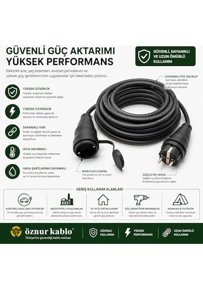Elektrikli Araç Şarj Uzatma Kablosu,%100 Bakır 3x4 Mm², Topraklı Ev Şarj Ve Güç Uzatma Kablosu, Kalın Kesit Profesyonel Kullanım 10 Metre 0.1 M