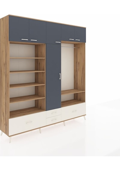 Hyperion Dolap 18 Raflı 4 Çekmeceli Tek Askılı 220x44x243 Çam-antrasit/aytaşı Antrasıt/aytası
