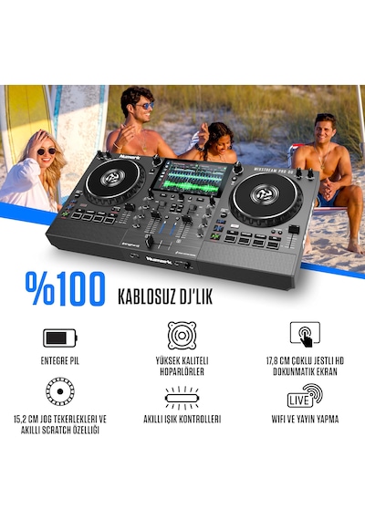 Numark Mixstream Pro Go Wifi Bataryalı Standalone Dj Controller & Hf 125 Profesyonel Dj Kulaklık