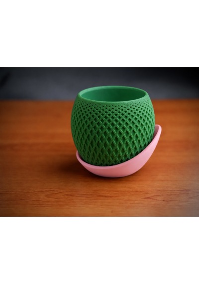 3d Baskı Küre Saksı - Kafes Dokulu İki Parçalı Dekoratif Saksı - Yeşil-pembe Diğer