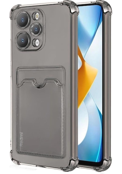 Redmi 12 Kılıf Darbe Emici Köşe Korumalı Kartlıklı Cüzdanlı Silikon Kapak Füme