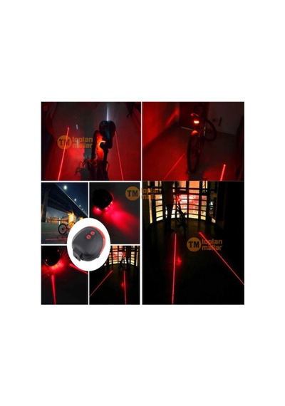 7 Fonksiyonlu Güvenlik Şeritli Bisiklet Lazer Led Stop Lambası Kırmızı - 35577668 Kırmızı