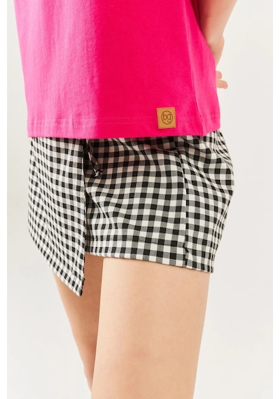 Kadın Oversize Rahat %100 Pamuklu Penye Bisiklet Yaka Kısa Kol Basic T-shirt Fuşya
