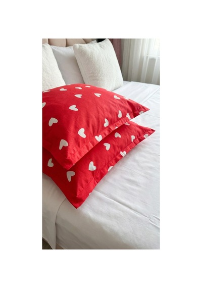 %100 Pamuklu Kalp Desenli Volanlı Yastık Kılıfı 2 Adet 50x70 Cm Krem - 864264444 Krem