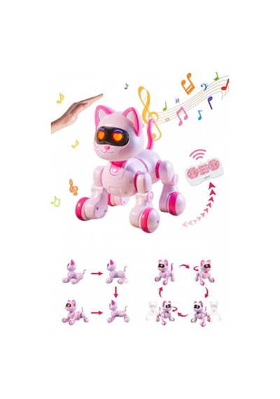 Akıllı Robot Kedi Zeka Dolu Eğitici Uzaktan Kumandalı Sesli Ve Hareketli Oyuncak Kedi Pembe