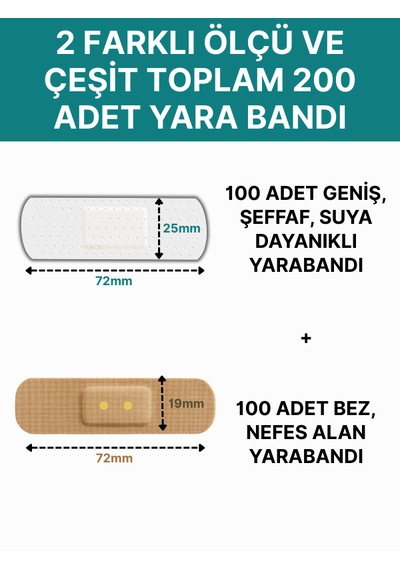 Şeffaf / Bez Yara Bandı Karışık Set 200 Adet