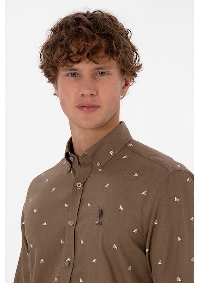 U.S. Polo Assn. Erkek Haki Uzun Kollu Desenli Gömlek 50316561-VR027