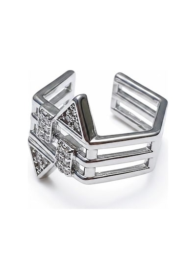 Earcuff Sıkıştırmalı Çelik Kıkırdak Küpe Geometrik Zirkon Taşlı Gümüş Renk