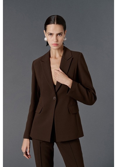 Vatkalı Fitted Kesim Blazer Ceket-20469 Kahverengi
