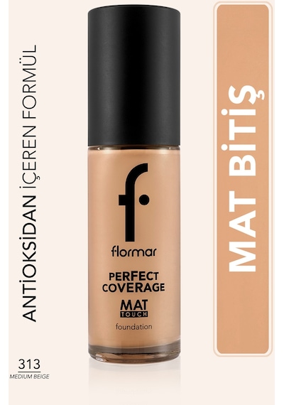 Flormar Mat Birişli E Vitamini İçeren Fondöten  - Mat Touch Foundation - 313 Medium Beige - 8682536057707