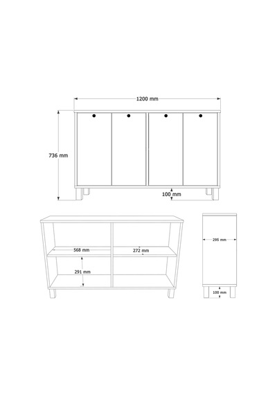 Nord Konsol 4 Kapaklı Ahşap Ayaklı 120cm Sepet-beyaz Nd2-sw Beyaz