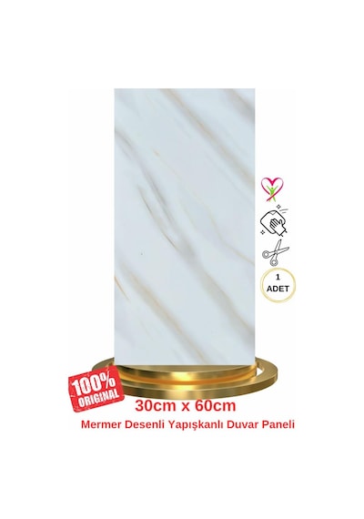 Shiny Beyaz-toprak Mermer Desenli 60x30cm Yapışkanlı Mutfak Banyo Kaplama Duvar Paneli Kağıdı Tx-106 Renkli