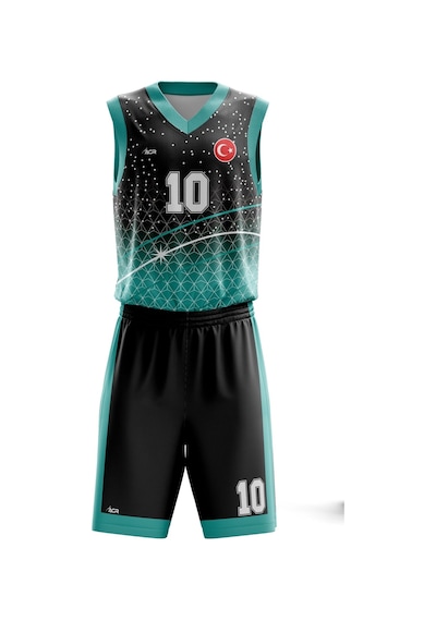 Basketbol Forması Turkuaz & Siyah Model B2402 - Kişiye Özel İsim Ve Numara Yazılabilir Dijital Baskı Turkuaz