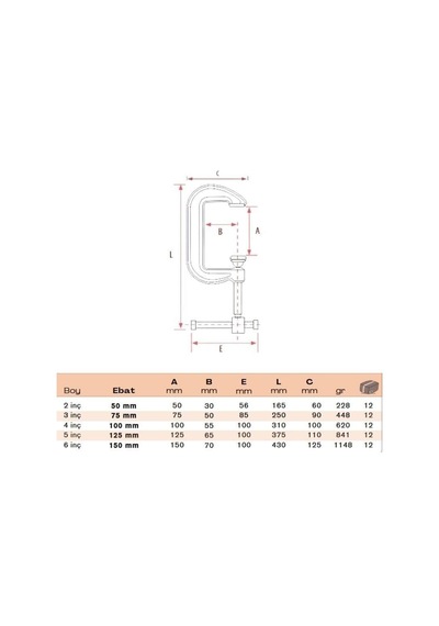 BULUT Kazancı İşkencesi Döküm C Tipi 3 inç 75 mm
